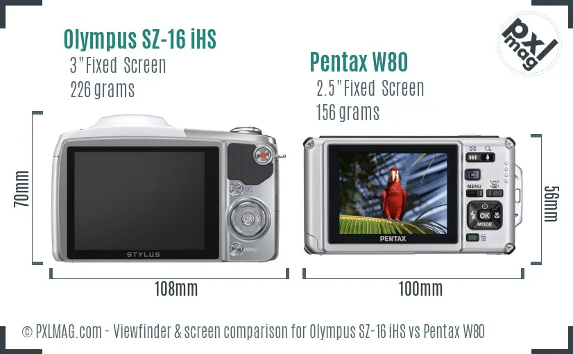 Olympus SZ-16 iHS vs Pentax W80 Screen and Viewfinder comparison