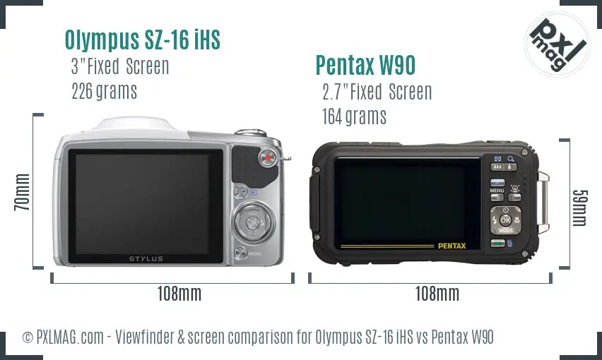 Olympus SZ-16 iHS vs Pentax W90 Screen and Viewfinder comparison