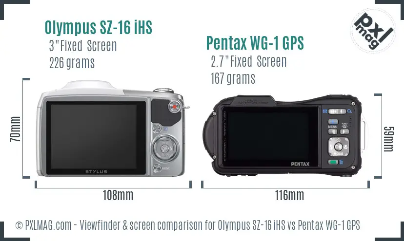 Olympus SZ-16 iHS vs Pentax WG-1 GPS Screen and Viewfinder comparison