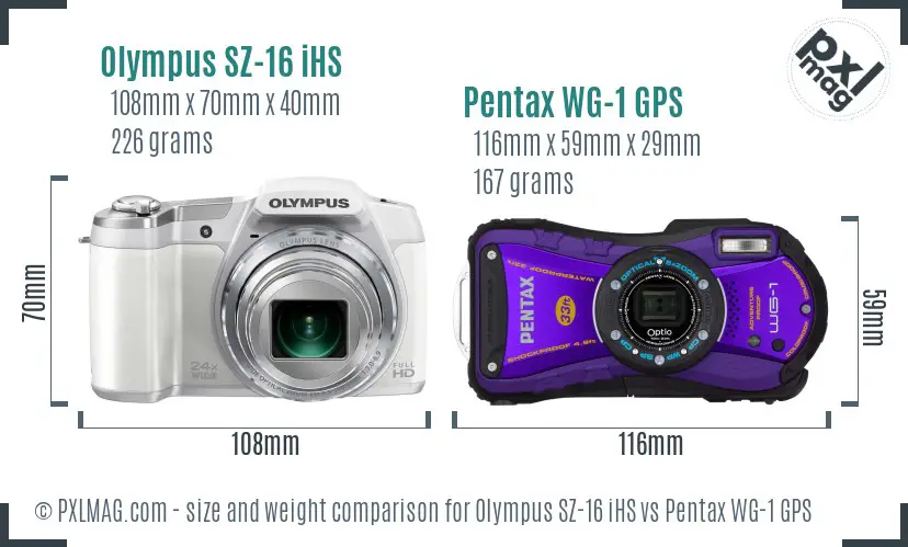 Olympus SZ-16 iHS vs Pentax WG-1 GPS size comparison