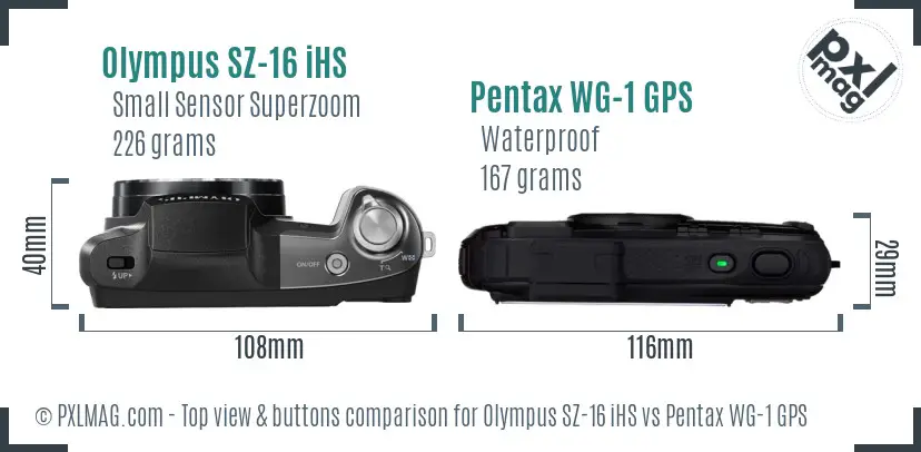 Olympus SZ-16 iHS vs Pentax WG-1 GPS top view buttons comparison