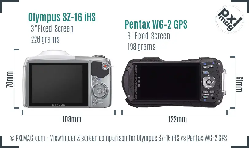 Olympus SZ-16 iHS vs Pentax WG-2 GPS Screen and Viewfinder comparison