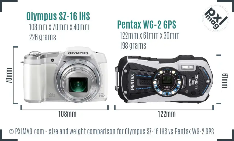Olympus SZ-16 iHS vs Pentax WG-2 GPS size comparison
