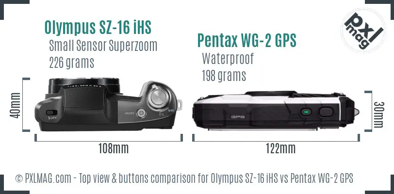 Olympus SZ-16 iHS vs Pentax WG-2 GPS top view buttons comparison