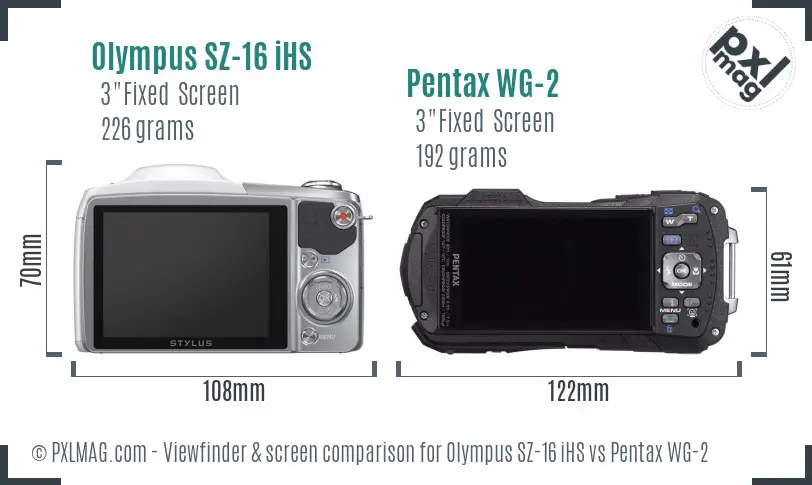 Olympus SZ-16 iHS vs Pentax WG-2 Screen and Viewfinder comparison Olympus SZ-16 iHS vs Pentax WG-2 Screen and Viewfinder comparison