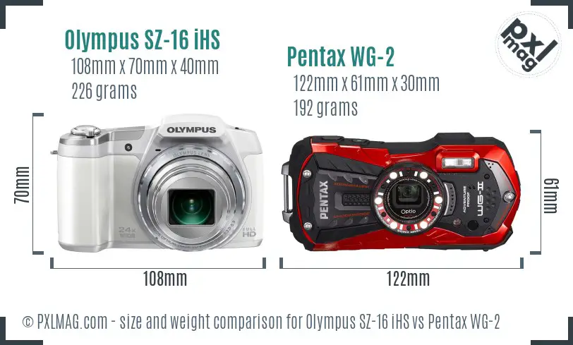 Olympus SZ-16 iHS vs Pentax WG-2 size comparison Olympus SZ-16 iHS vs Pentax WG-2 size comparison