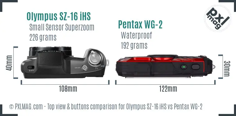 Olympus SZ-16 iHS vs Pentax WG-2 top view buttons comparison Olympus SZ-16 iHS vs Pentax WG-2 top view buttons comparison