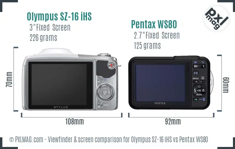 Olympus SZ-16 iHS vs Pentax WS80 Screen and Viewfinder comparison