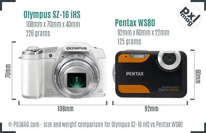 Olympus SZ-16 iHS vs Pentax WS80 size comparison