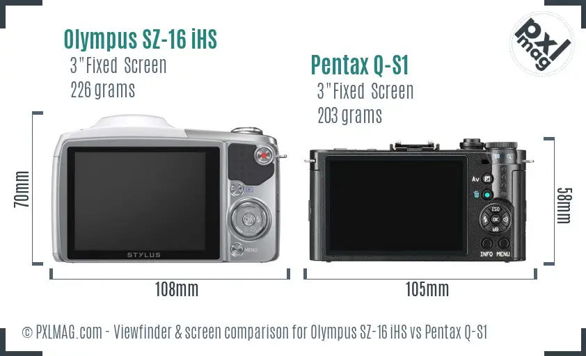 Olympus SZ-16 iHS vs Pentax Q-S1 Screen and Viewfinder comparison