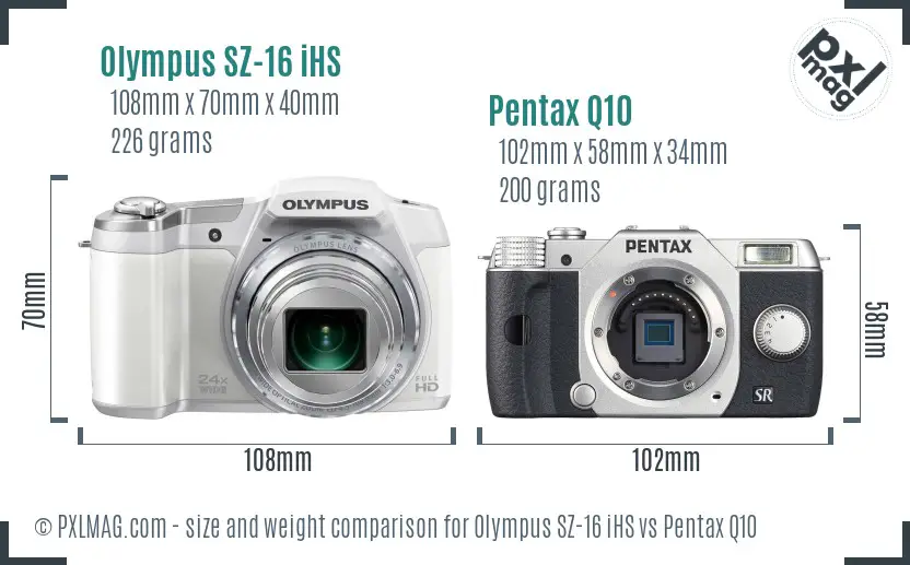 Olympus SZ-16 iHS vs Pentax Q10 size comparison