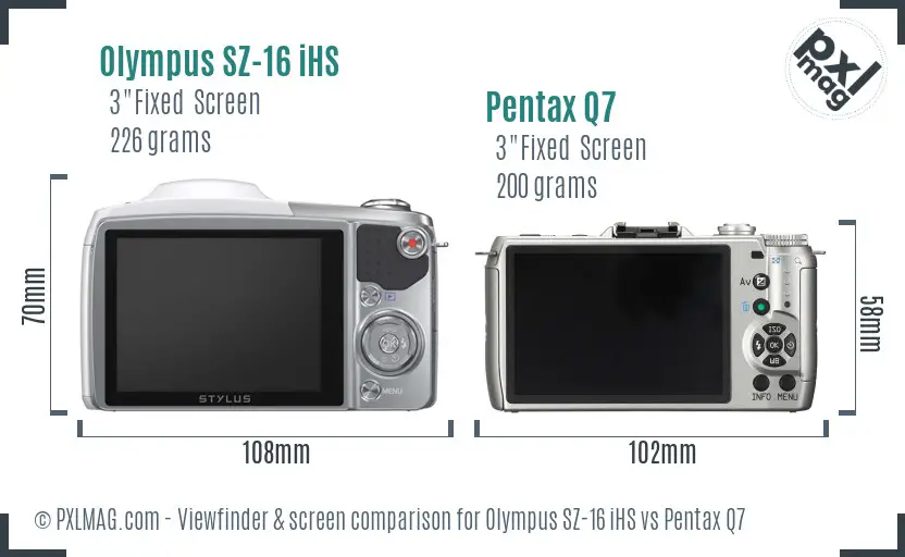 Olympus SZ-16 iHS vs Pentax Q7 Screen and Viewfinder comparison