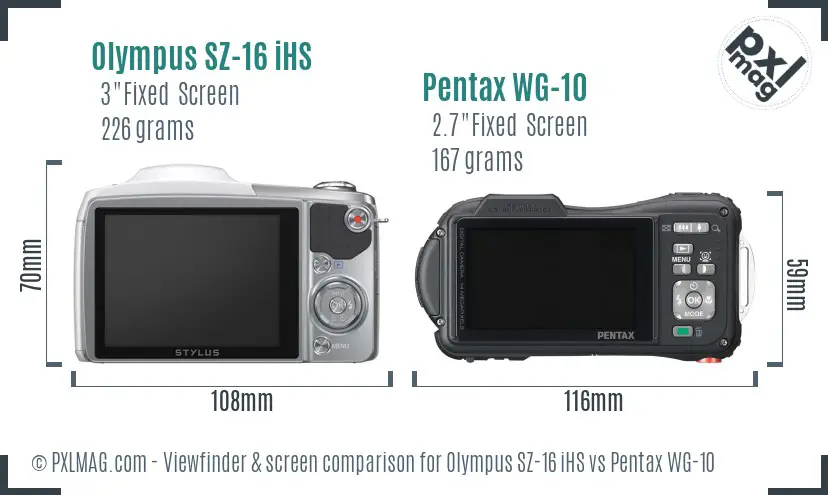 Olympus SZ-16 iHS vs Pentax WG-10 Screen and Viewfinder comparison