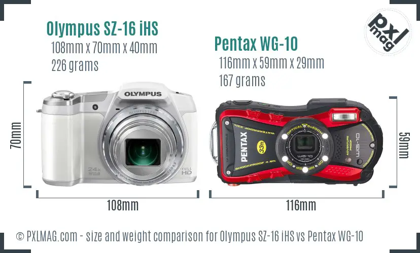 Olympus SZ-16 iHS vs Pentax WG-10 size comparison