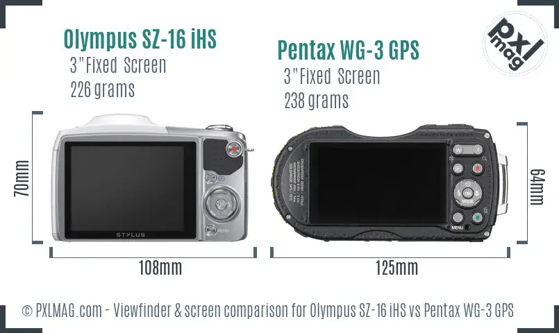 Olympus SZ-16 iHS vs Pentax WG-3 GPS Screen and Viewfinder comparison