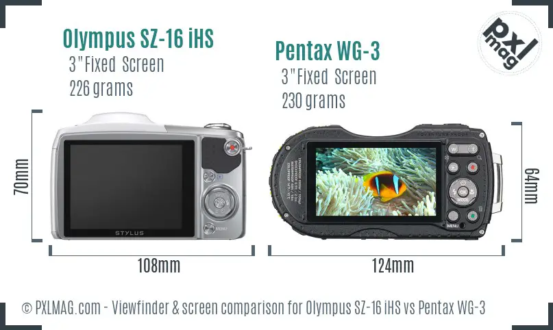 Olympus SZ-16 iHS vs Pentax WG-3 Screen and Viewfinder comparison