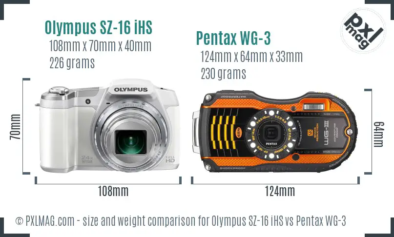 Olympus SZ-16 iHS vs Pentax WG-3 size comparison