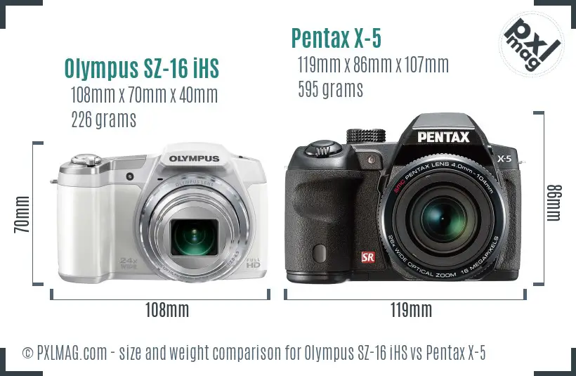 Olympus SZ-16 iHS vs Pentax X-5 size comparison