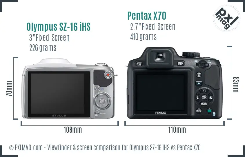 Olympus SZ-16 iHS vs Pentax X70 Screen and Viewfinder comparison