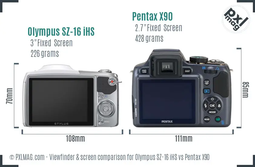 Olympus SZ-16 iHS vs Pentax X90 Screen and Viewfinder comparison