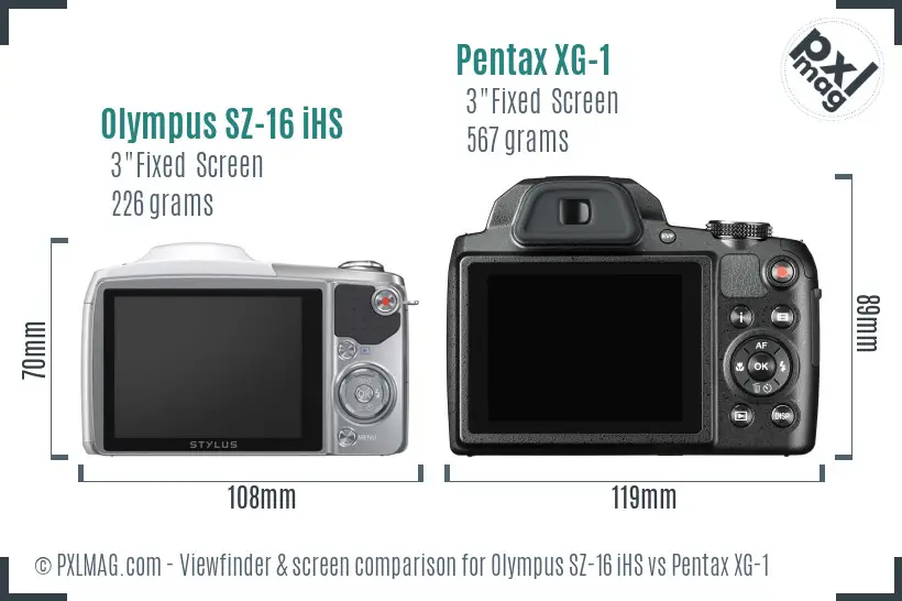 Olympus SZ-16 iHS vs Pentax XG-1 Screen and Viewfinder comparison