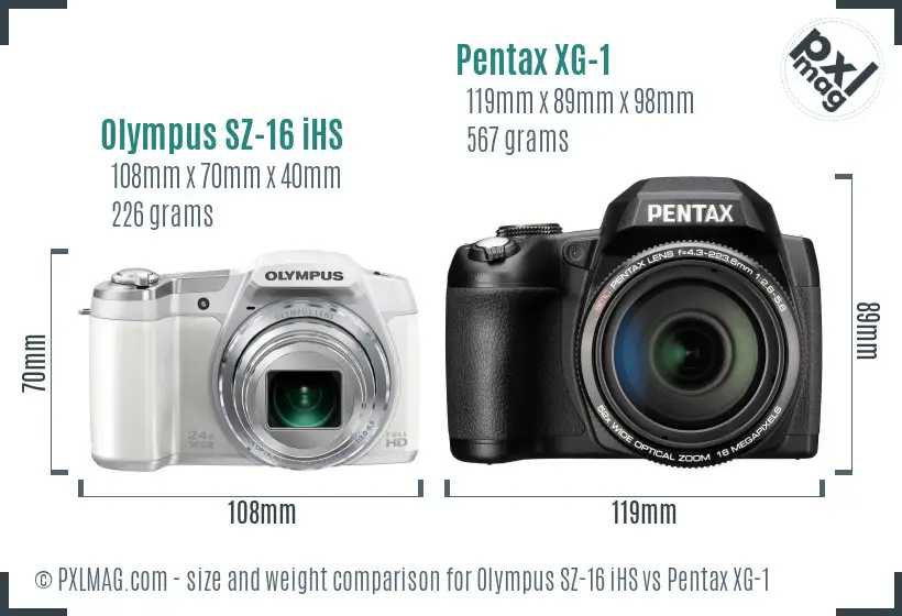 Olympus SZ-16 iHS vs Pentax XG-1 size comparison