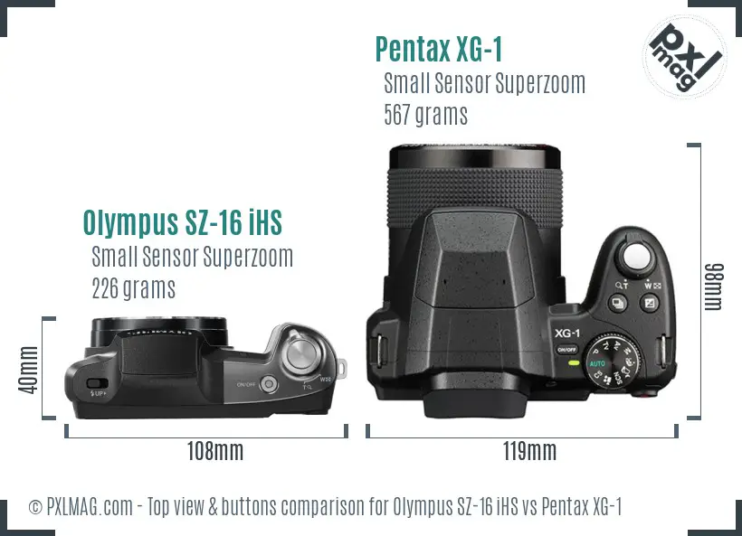 Olympus SZ-16 iHS vs Pentax XG-1 top view buttons comparison