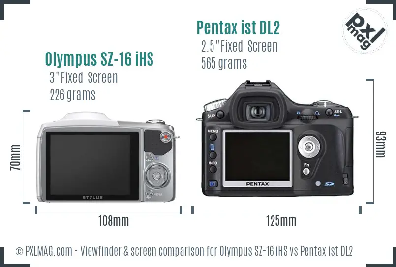 Olympus SZ-16 iHS vs Pentax ist DL2 Screen and Viewfinder comparison