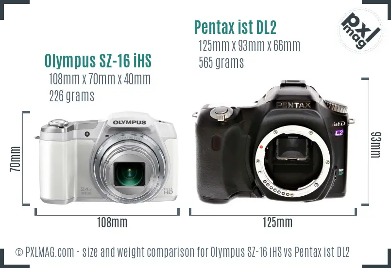 Olympus SZ-16 iHS vs Pentax ist DL2 size comparison