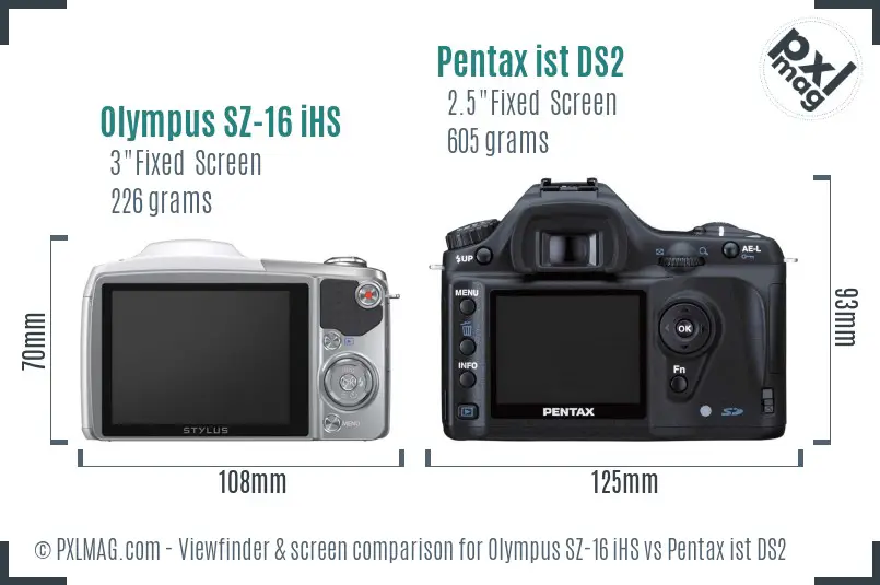 Olympus SZ-16 iHS vs Pentax ist DS2 Screen and Viewfinder comparison