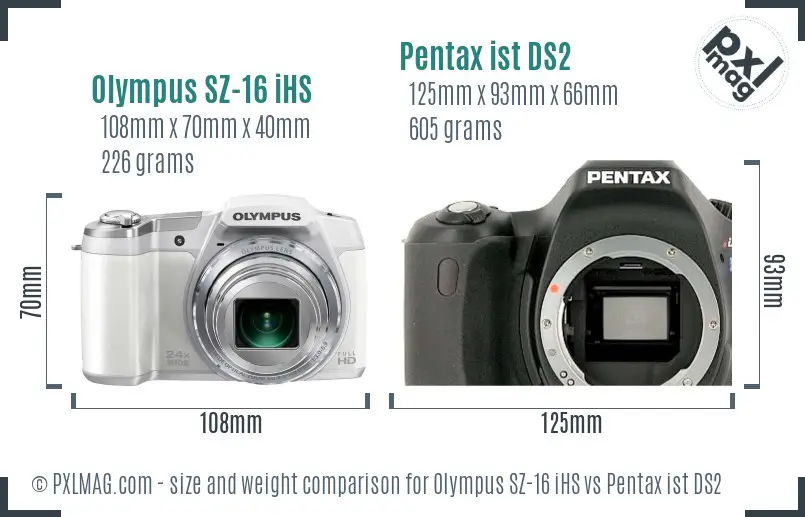 Olympus SZ-16 iHS vs Pentax ist DS2 size comparison
