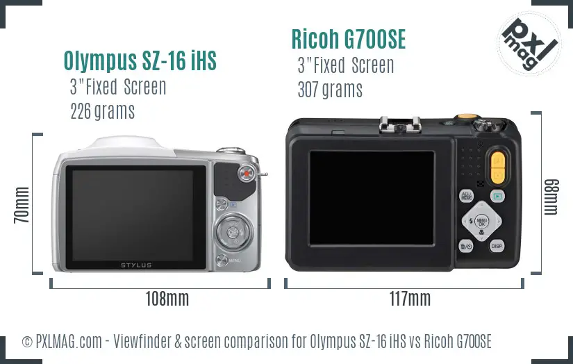 Olympus SZ-16 iHS vs Ricoh G700SE Screen and Viewfinder comparison