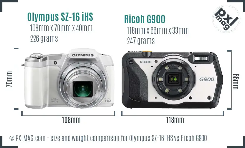 Olympus SZ-16 iHS vs Ricoh G900 size comparison Olympus SZ-16 iHS vs Ricoh G900 size comparison