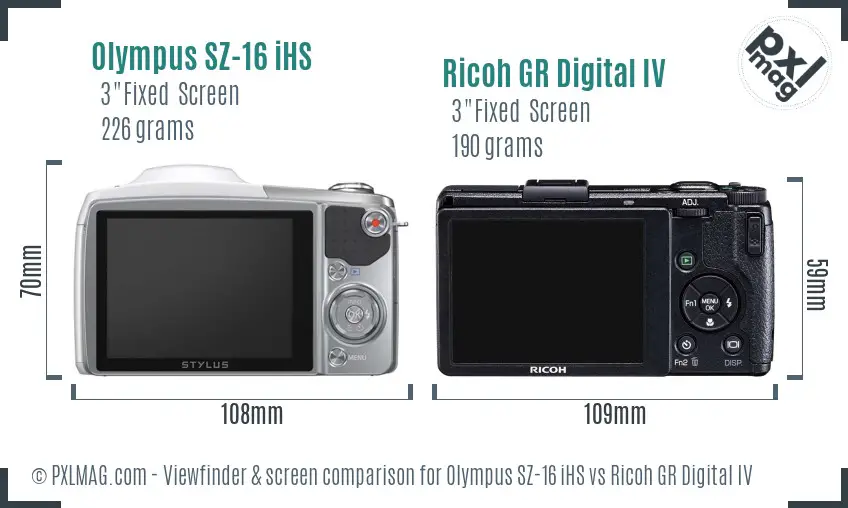 Olympus SZ-16 iHS vs Ricoh GR Digital IV Screen and Viewfinder comparison Olympus SZ-16 iHS vs Ricoh GR Digital IV Screen and Viewfinder comparison