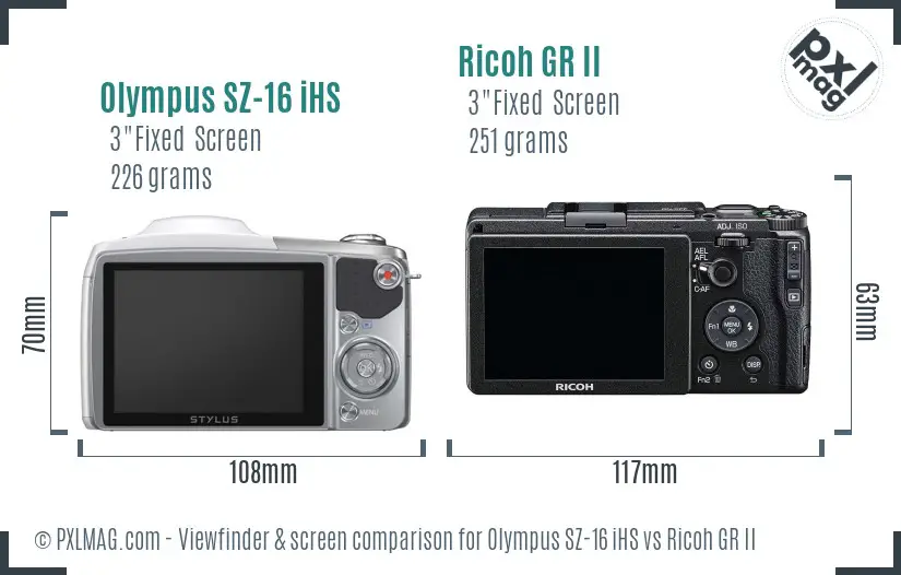 Olympus SZ-16 iHS vs Ricoh GR II Screen and Viewfinder comparison Olympus SZ-16 iHS vs Ricoh GR II Screen and Viewfinder comparison