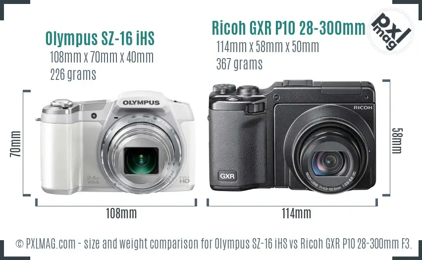 Olympus SZ-16 iHS vs Ricoh GXR P10 28-300mm F3.5-5.6 VC size comparison Olympus SZ-16 iHS vs Ricoh GXR P10 28-300mm F3.5-5.6 VC size comparison