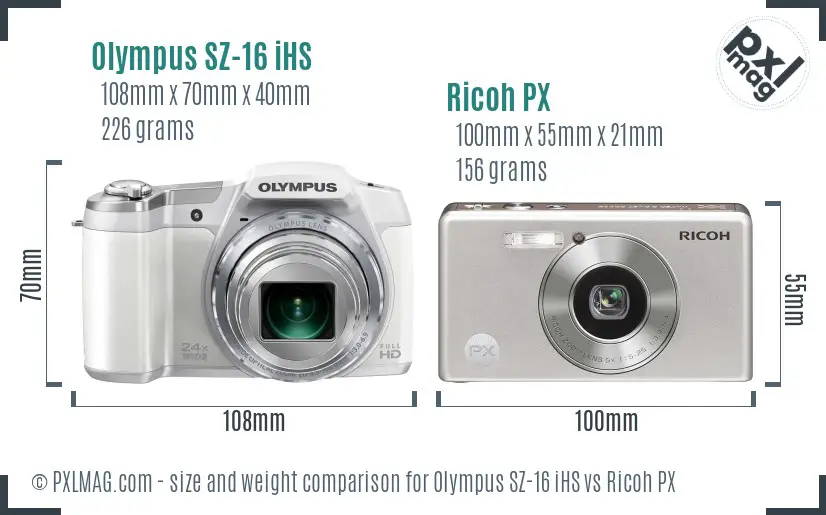 Olympus SZ-16 iHS vs Ricoh PX size comparison Olympus SZ-16 iHS vs Ricoh PX size comparison