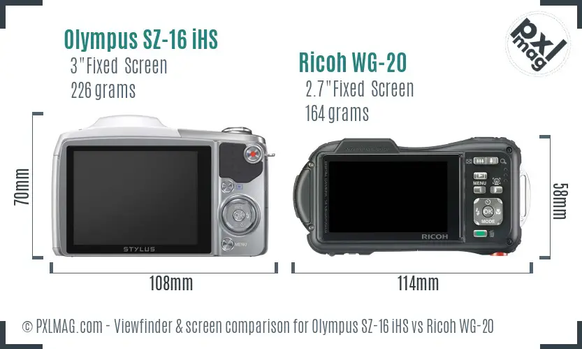 Olympus SZ-16 iHS vs Ricoh WG-20 Screen and Viewfinder comparison