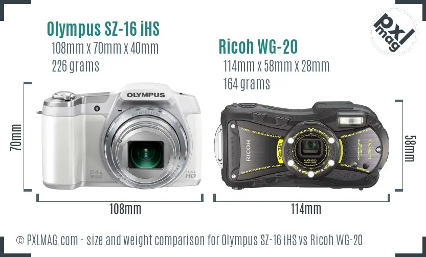 Olympus SZ-16 iHS vs Ricoh WG-20 size comparison