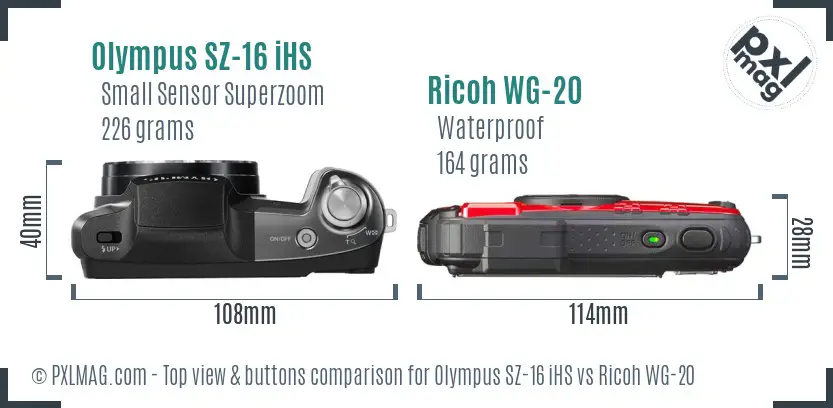 Olympus SZ-16 iHS vs Ricoh WG-20 top view buttons comparison