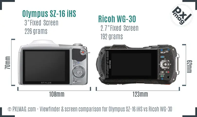 Olympus SZ-16 iHS vs Ricoh WG-30 Screen and Viewfinder comparison