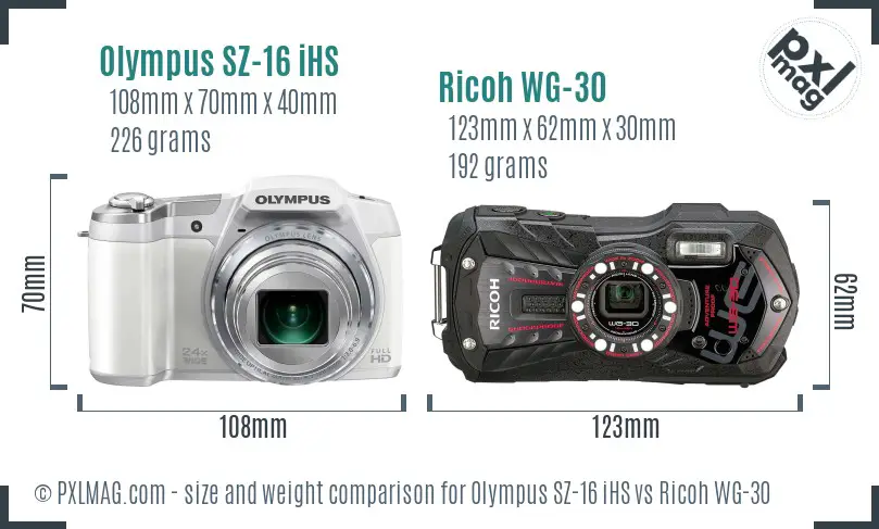Olympus SZ-16 iHS vs Ricoh WG-30 size comparison