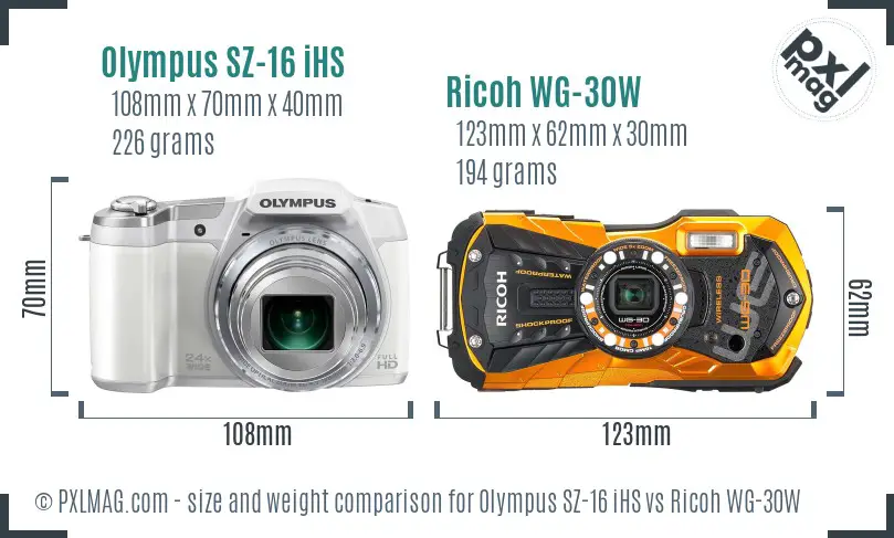 Olympus SZ-16 iHS vs Ricoh WG-30W size comparison