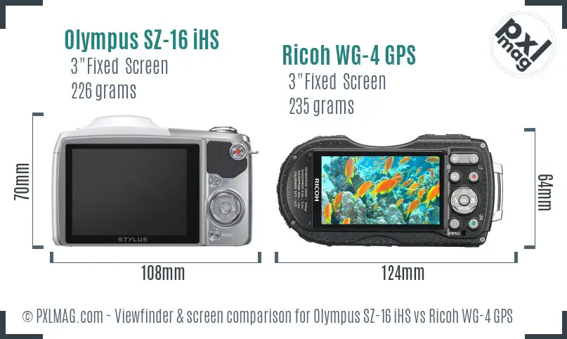 Olympus SZ-16 iHS vs Ricoh WG-4 GPS Screen and Viewfinder comparison