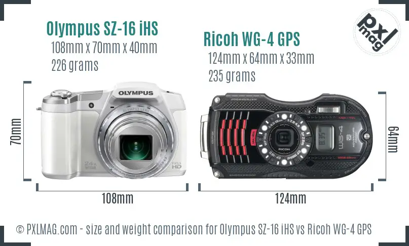 Olympus SZ-16 iHS vs Ricoh WG-4 GPS size comparison