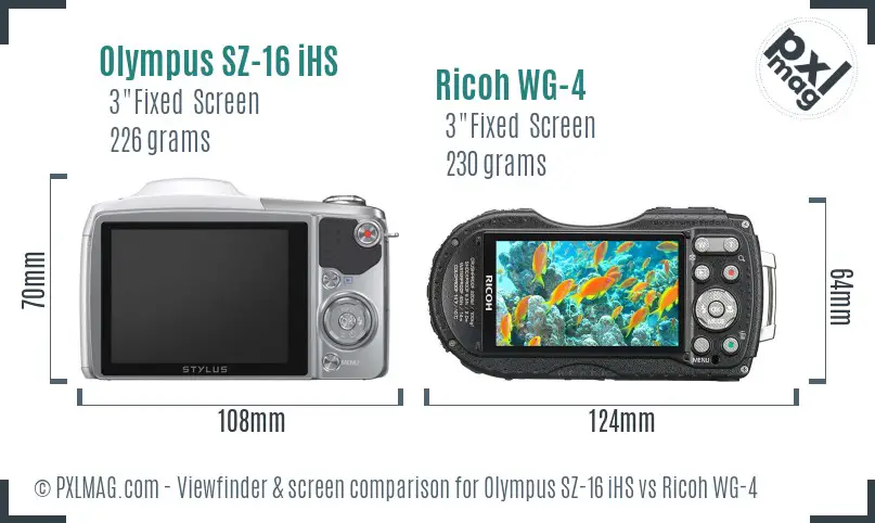 Olympus SZ-16 iHS vs Ricoh WG-4 Screen and Viewfinder comparison