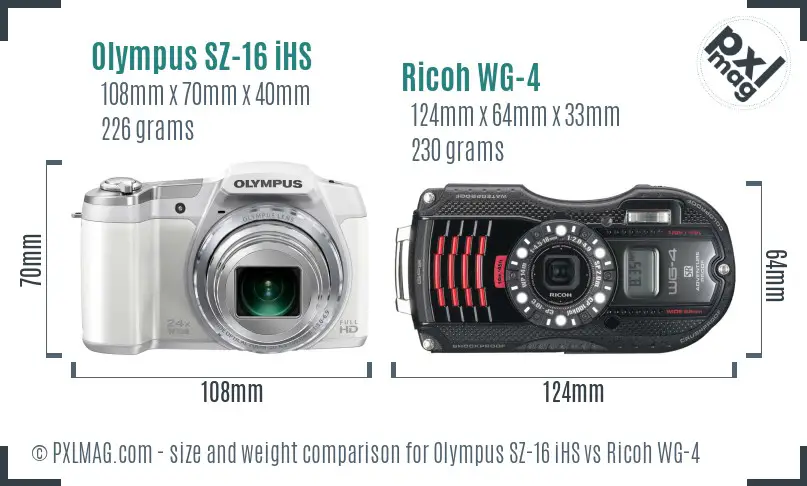Olympus SZ-16 iHS vs Ricoh WG-4 size comparison