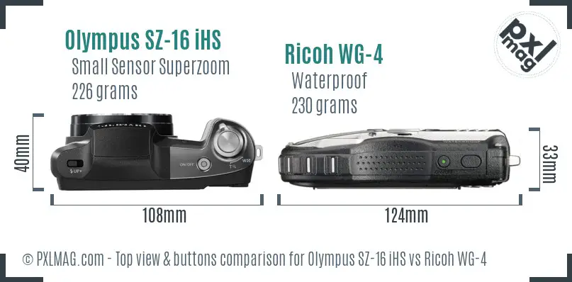 Olympus SZ-16 iHS vs Ricoh WG-4 top view buttons comparison