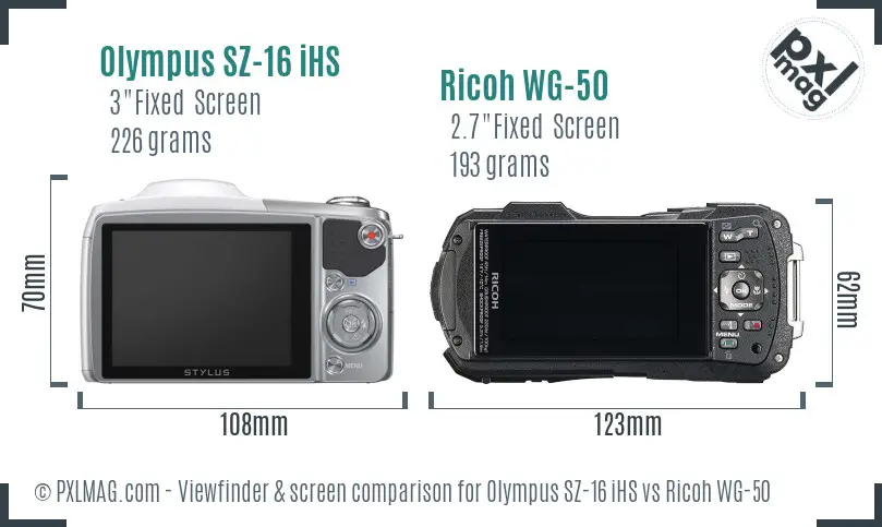 Olympus SZ-16 iHS vs Ricoh WG-50 Screen and Viewfinder comparison