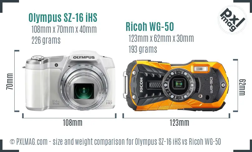 Olympus SZ-16 iHS vs Ricoh WG-50 size comparison